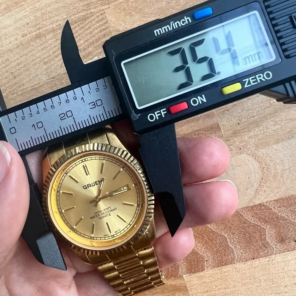 Gruen mens gold tone expansion band watch NEW BATTERY